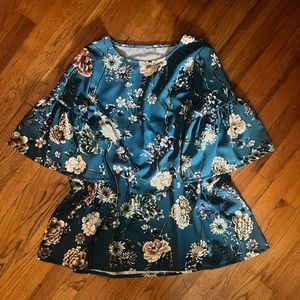 bryn Walker Teal Floral Mini Dress